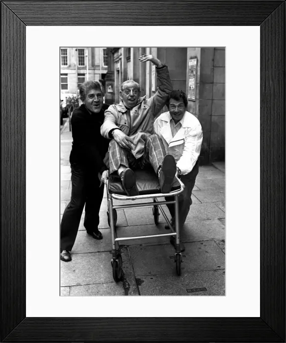Framed Print : Actors Peter Baldwin, Ben Warriss and David Ross outside the Theatre Royal Framed Print : Actors Peter Baldwin, Ben Warriss and David Ross outside the Theatre Royal
