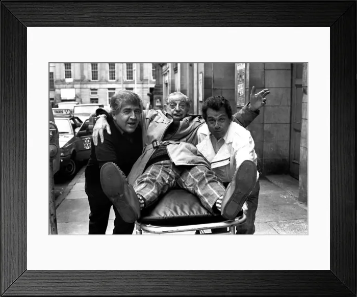 Framed Print : Actors Peter Baldwin, Ben Warriss and David Ross outside the Theatre Royal