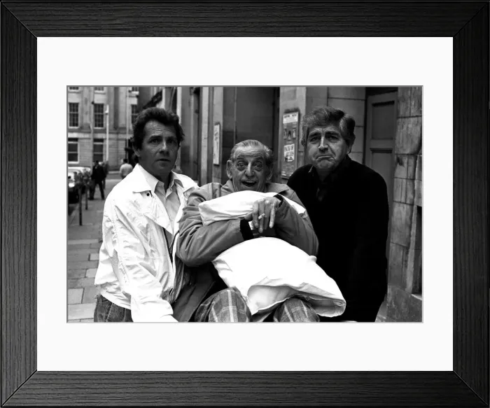 Framed Print : Actors David Ross, Ben Warriss and Peter Baldwin outside the Theatre Royal Framed Print : Actors David Ross, Ben Warriss and Peter Baldwin outside the Theatre Royal