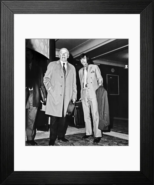 Framed Print : Sir Matt Busby Manager of Manchester United today accompanied George Best to appeal