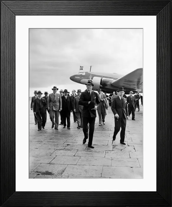 Framed Print : Prince Axel of Denmark on a official visit dis-embarks from Danish Air Lines Framed Print : Prince Axel of Denmark on a official visit dis-embarks from Danish Air Lines