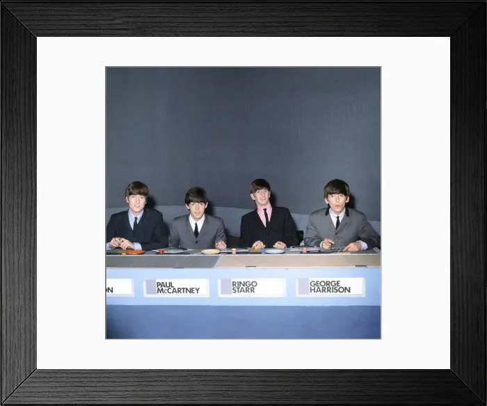 Framed Print : The Beatles pop group appear on the television programme Juke Box Jury in Liverpool Framed Print : The Beatles pop group appear on the television programme Juke Box Jury in Liverpool