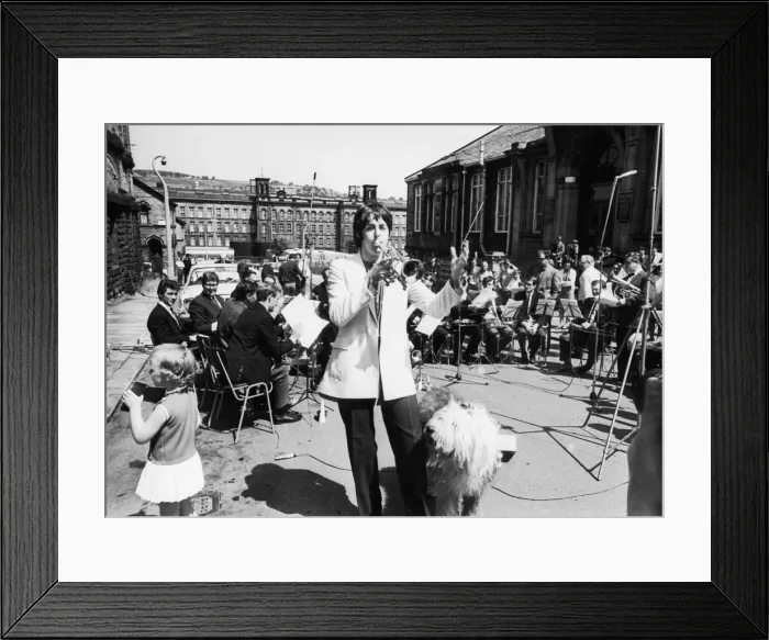 Framed Print : The Beatles Paul McCartney at the mill town of Saltaire to record some music he had Framed Print : The Beatles Paul McCartney at the mill town of Saltaire to record some music he had
