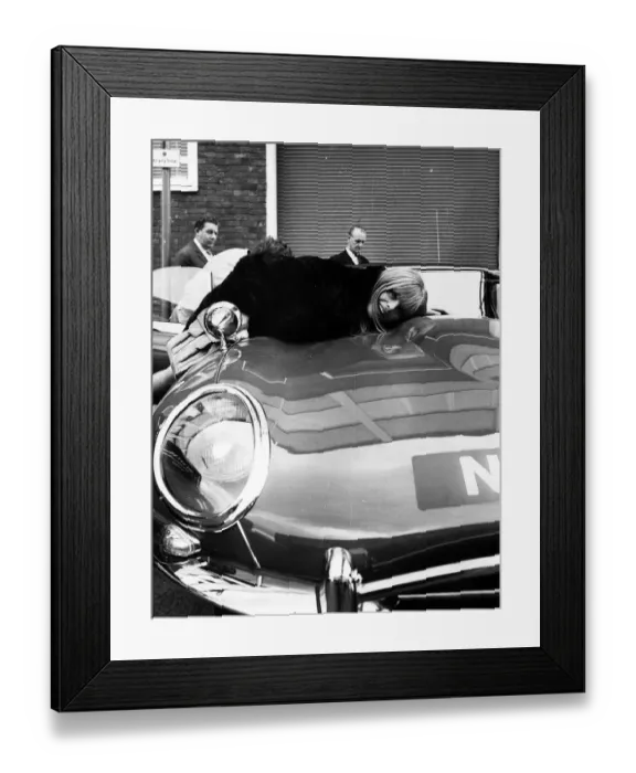 Framed Print : Britt Ekland actress with her E Type Jaguar car in 1967