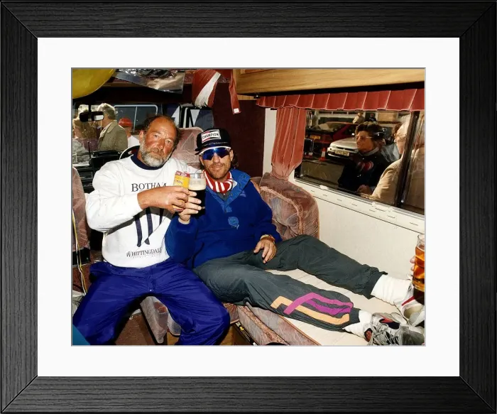 Framed Print : Ian Botham cricketer having a drink with fellow walker Chris Lander a Daily Mirror Framed Print : Ian Botham cricketer having a drink with fellow walker Chris Lander a Daily Mirror