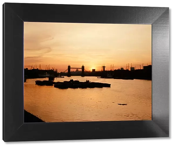 Sunset over Tower Bridge on the River Thames, London, 1966