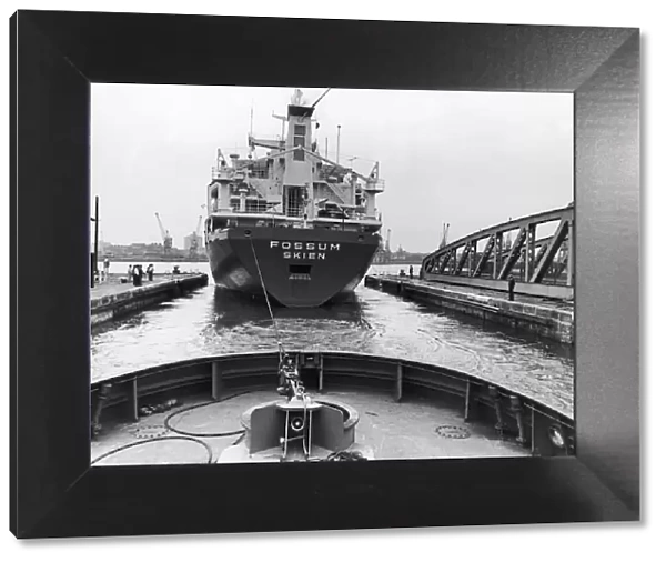The cargo ship Fossum seen here leaving Middlesbrough Docks. 6th September 1979