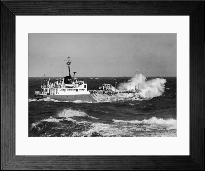 Framed Print : The small tanker Teviot seen here battling the North Sea off the South gare Redcar