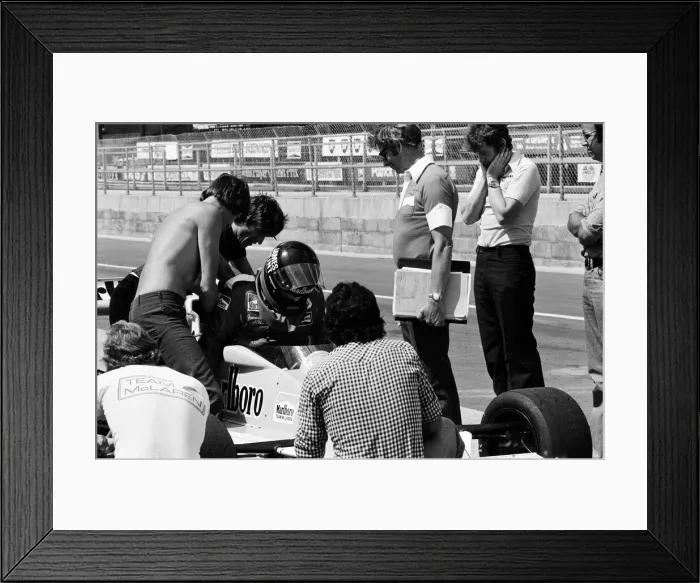 Framed Print : James Hunt puts his new car, the Marlborough-McLaren M. 26 Framed Print : James Hunt puts his new car, the Marlborough-McLaren M. 26