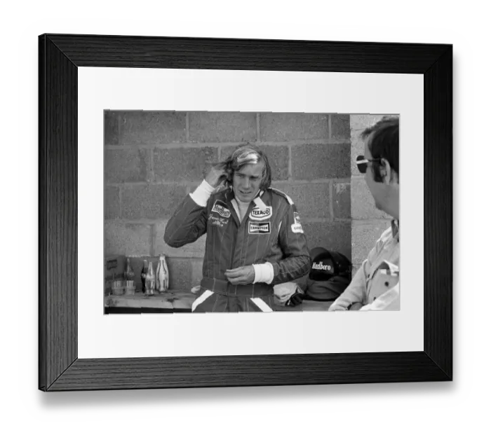 Framed Print : James Hunt puts his new car, the Marlborough-McLaren M. 26 Framed Print : James Hunt puts his new car, the Marlborough-McLaren M. 26