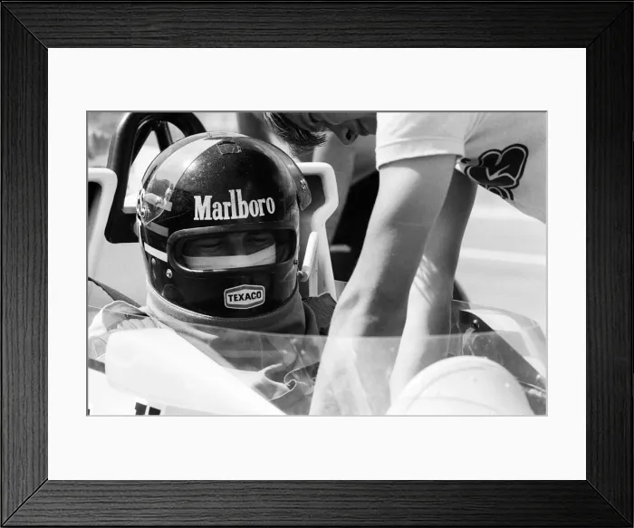 Framed Print : James Hunt puts his new car, the Marlborough-McLaren M. 26
