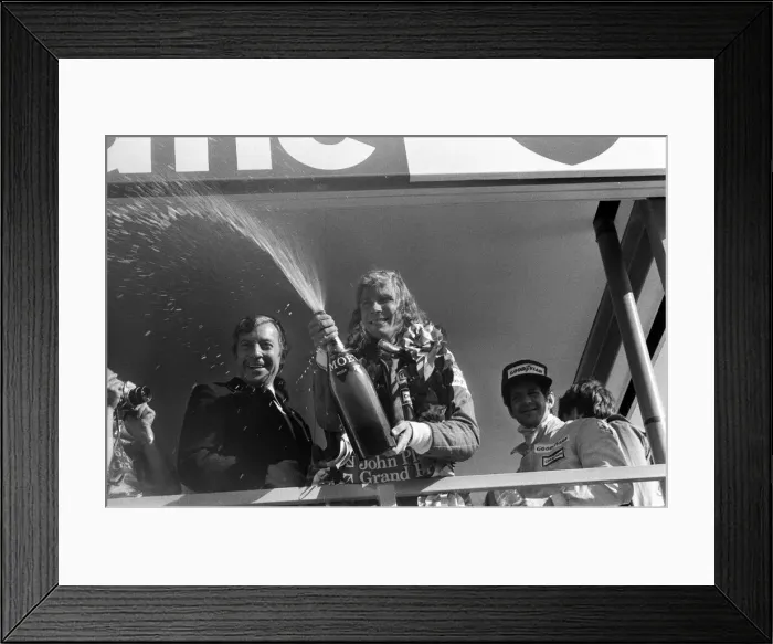 Framed Print : James Hunt storms to a controversial win at the British Grand Prix