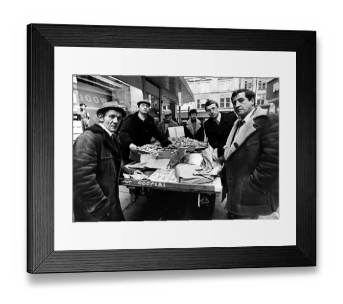 Framed Print : Newcastle barrow boys with their licences for legal trading in the city centre on 26th Framed Print : Newcastle barrow boys with their licences for legal trading in the city centre on 26th