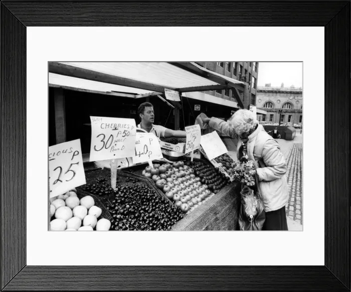 Framed Print : A street trader on the streets of Newcastle selling fruit Framed Print : A street trader on the streets of Newcastle selling fruit