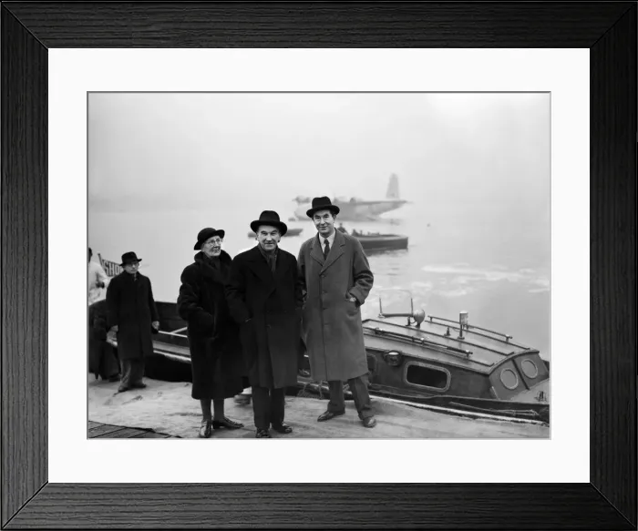Framed Print : Passengers about to board launch taking them to a BOAC trans atlantic Empire Flying boat Framed Print : Passengers about to board launch taking them to a BOAC trans atlantic Empire Flying boat