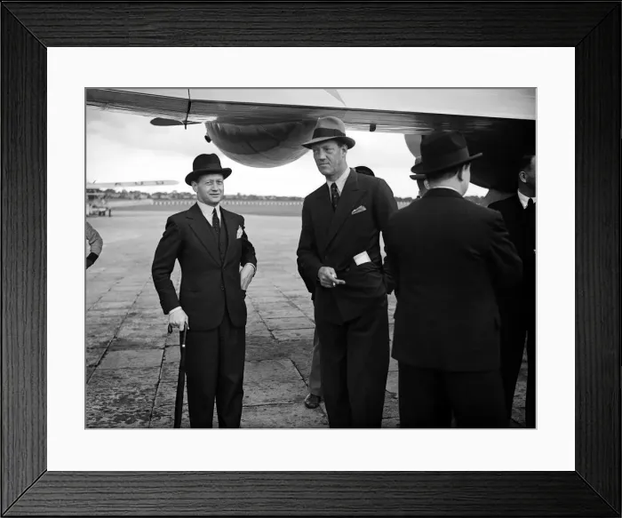 Framed Print : Prince Axel of Denmark (centre) on a official visit dis-embarks from Danish Air Lines