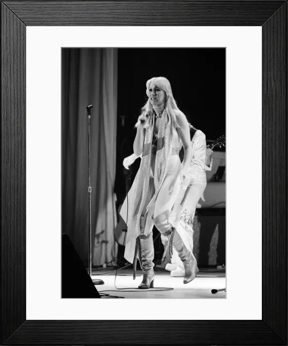 Framed Print : Swedish pop group ABBA consisting of Agnetha Faltskog, Bjorn Ulvaeus, Benny Andersson and Anni-Frid Lyngstad, pictured performing in Birmingham during their Second tour. 10th February 1977 Framed Print : Swedish pop group ABBA consisting of Agnetha Faltskog, Bjorn Ulvaeus, Benny Andersson and Anni-Frid Lyngstad, pictured performing in Birmingham during their Second tour. 10th February 1977