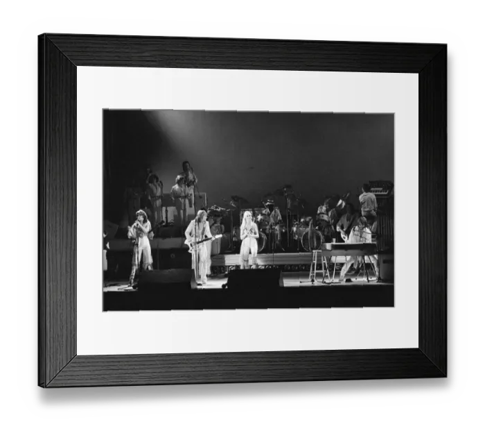 Framed Print : Swedish pop group ABBA consisting of Agnetha Faltskog, Bjorn Ulvaeus, Benny Andersson and Anni-Frid Lyngstad, pictured performing in Birmingham during their Second tour. 10th February 1977