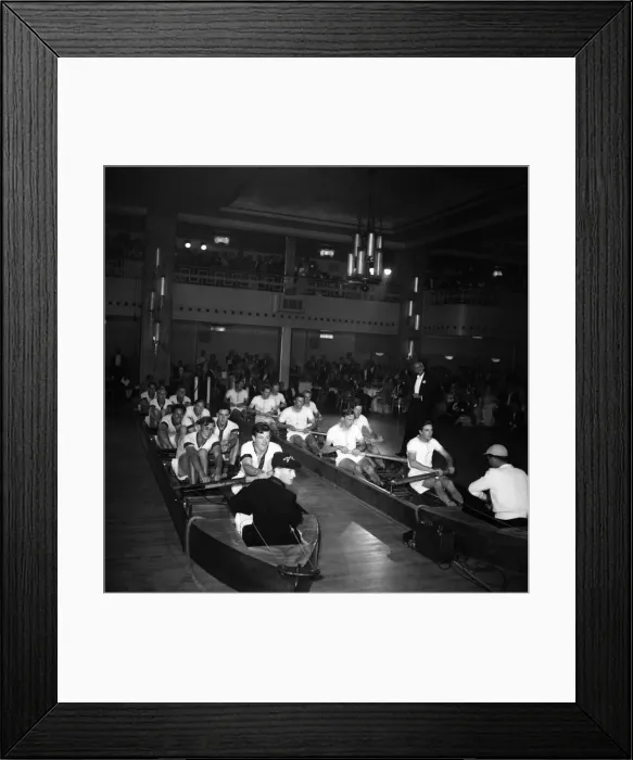 Framed Print : The Oxford and Cambridge boat race crews re enact the race at the Lords Tavener Ball
