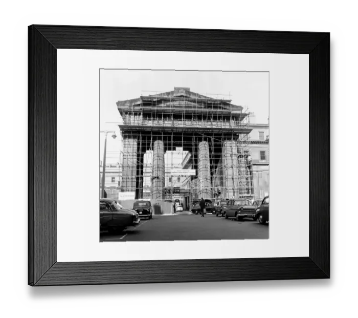 Framed Print : General view showing building works in progress on the Euston arch. Circa 1969