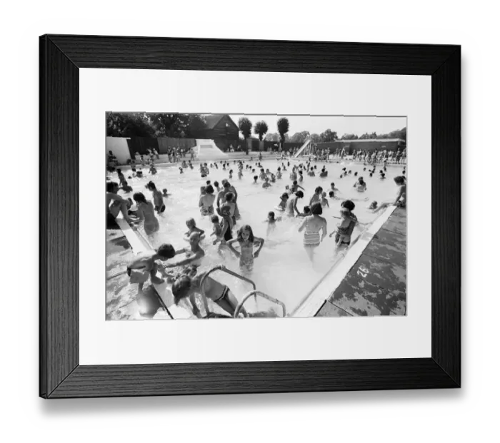 Framed Print : People try to keep cool at a Birmingham lido during the summer heatwave of 1976 Framed Print : People try to keep cool at a Birmingham lido during the summer heatwave of 1976
