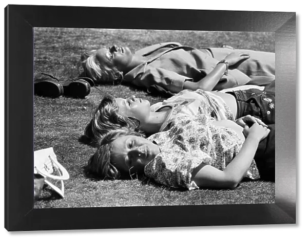 Three girls sunbathing in Birmingham during the summer heatwave of 1976