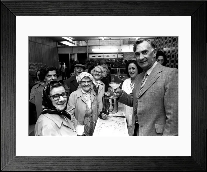 Framed Print : Ex Newcastle United player Jackie Milburn at the Cruddas Park Shopping Centre on 9th June Framed Print : Ex Newcastle United player Jackie Milburn at the Cruddas Park Shopping Centre on 9th June