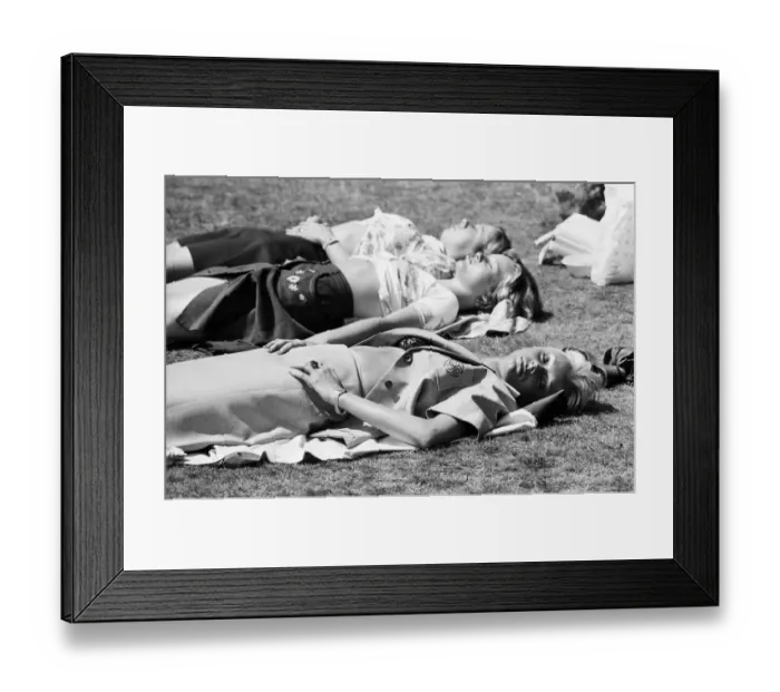 Framed Print : Three girls sunbathing in Birmingham during the summer heatwave of 1976