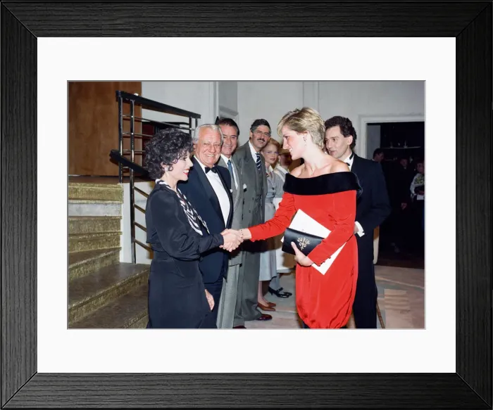 Framed Print : Princess Diana with actress Joan Collins after a charity performance of the play Private Framed Print : Princess Diana with actress Joan Collins after a charity performance of the play Private