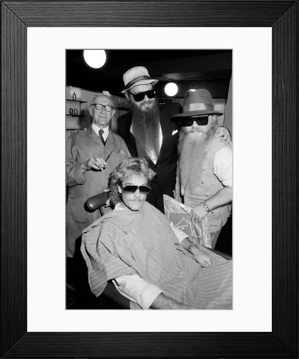 Framed Print : American rock group ZZ Top at a barbers, Birmingham, 16th August 1985