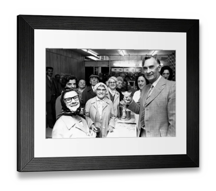 Framed Print : Ex Newcastle United player Jackie Milburn at the Cruddas Park Shopping Centre on 9th June