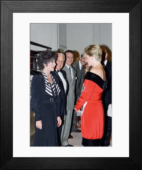Framed Print : Princess Diana with actress Joan Collins after a charity performance of the play Private Framed Print : Princess Diana with actress Joan Collins after a charity performance of the play Private