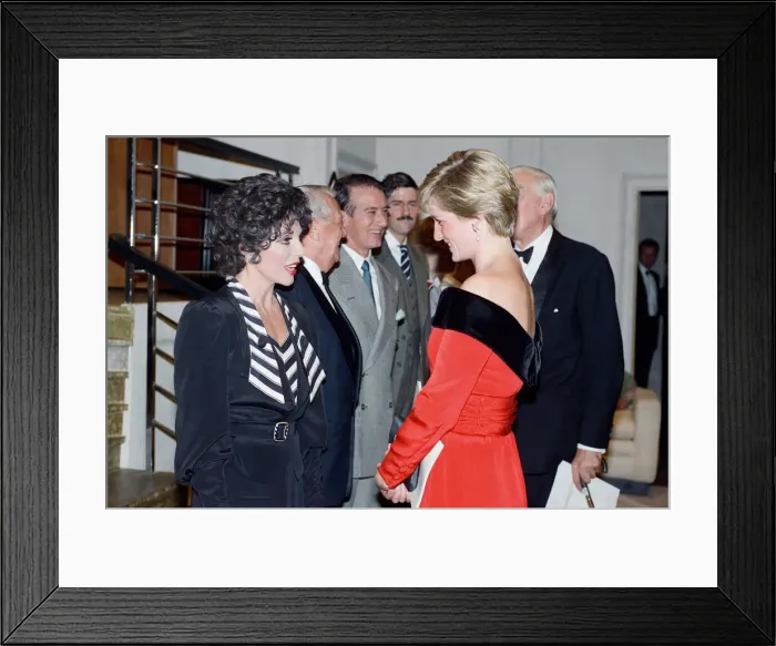 Framed Print : Princess Diana with actress Joan Collins after a charity performance of the play Private Framed Print : Princess Diana with actress Joan Collins after a charity performance of the play Private