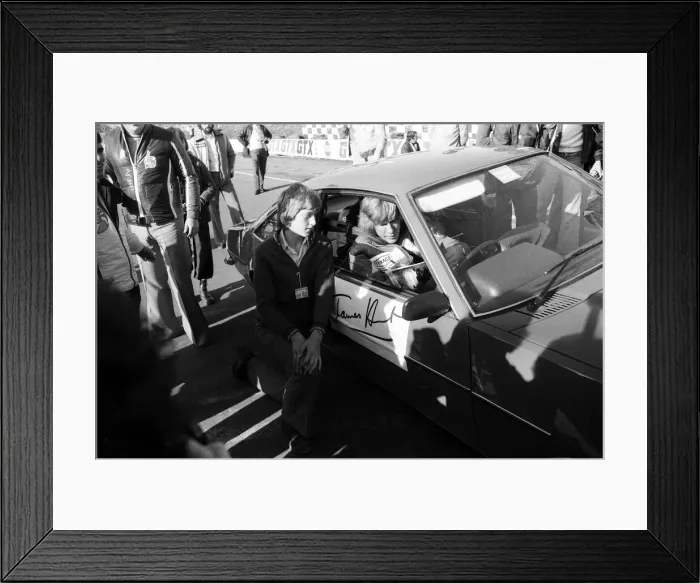 Framed Print : James Hunt and Niki Lauda get trapped by fans at Brands Hatch Framed Print : James Hunt and Niki Lauda get trapped by fans at Brands Hatch