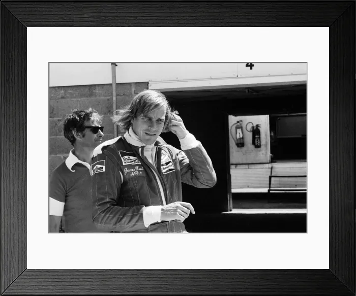 Framed Print : James Hunt puts his new car, the Marlborough-McLaren M. 26 Framed Print : James Hunt puts his new car, the Marlborough-McLaren M. 26