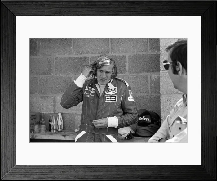Framed Print : James Hunt puts his new car, the Marlborough-McLaren M. 26 Framed Print : James Hunt puts his new car, the Marlborough-McLaren M. 26