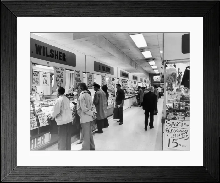 Framed Print : Market Centre in Manchester 7th October 1982 Framed Print : Market Centre in Manchester 7th October 1982