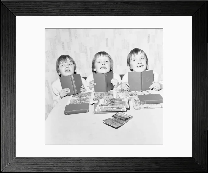 Framed Print : The Hatton triplets from Manchester, Deborah, Sharon and Allison now terrorising their