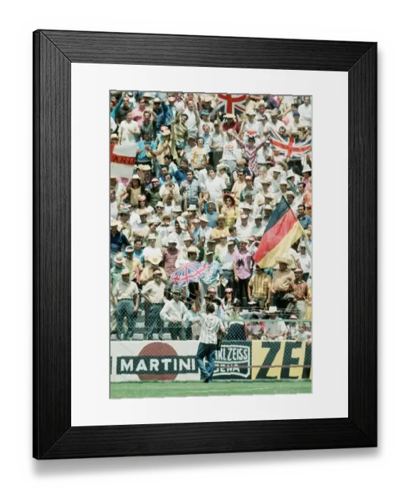 Framed Print : World Cup 1970 fans supporters waving flags Union Jack umbrella England West Germany