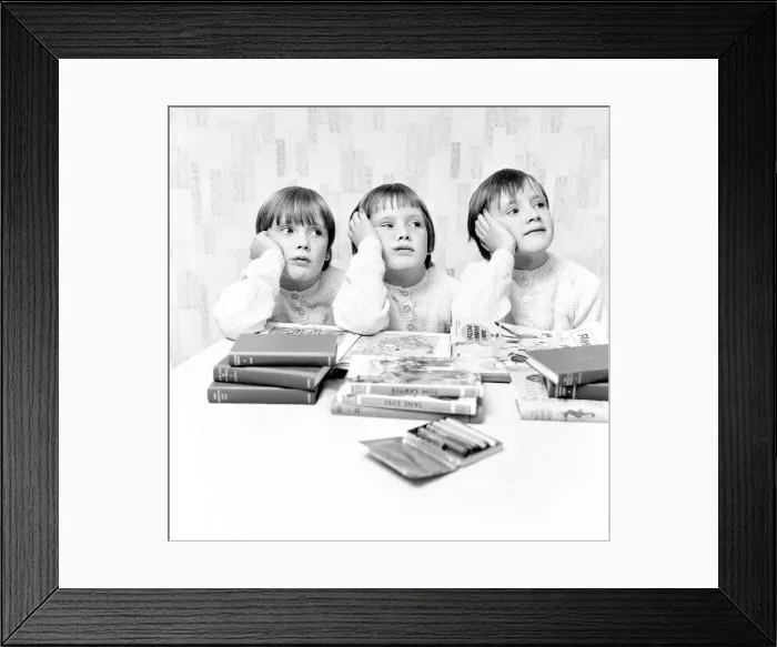 Framed Print : The Hatton triplets from Manchester, Deborah, Sharon and Allison now terrorising their Framed Print : The Hatton triplets from Manchester, Deborah, Sharon and Allison now terrorising their