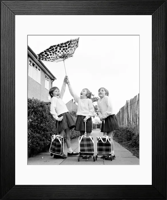 Framed Print : The Hatton triplets from Manchester, Deborah, Sharon and Allison now terrorising their Framed Print : The Hatton triplets from Manchester, Deborah, Sharon and Allison now terrorising their