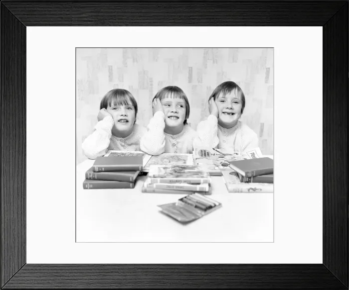 Framed Print : The Hatton triplets from Manchester, Deborah, Sharon and Allison now terrorising their Framed Print : The Hatton triplets from Manchester, Deborah, Sharon and Allison now terrorising their