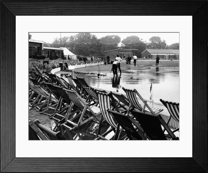 Framed Print : Floods stop play at the Lancashire v. Kent Cricket match at Southport Framed Print : Floods stop play at the Lancashire v. Kent Cricket match at Southport