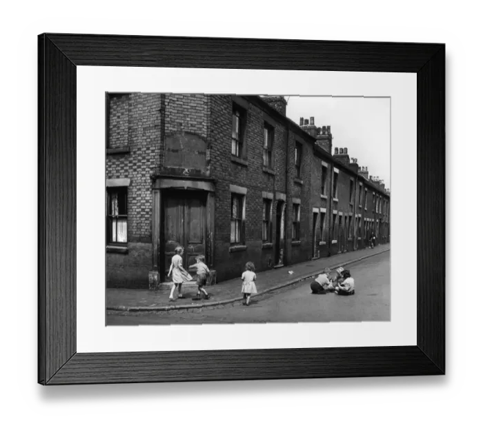 Framed Print : Children playing on the roadside at the corner of Loftus Street in Hanley Framed Print : Children playing on the roadside at the corner of Loftus Street in Hanley