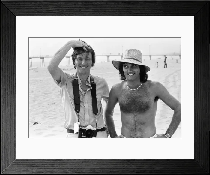 Framed Print : Footballer George Best poses on the beach withDaily Mirror Staff Photographer Kent Gavin Framed Print : Footballer George Best poses on the beach withDaily Mirror Staff Photographer Kent Gavin