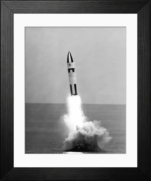 Framed Print : A Polaris A-3 missile ignites its main rocket motor after being launched from the USS Framed Print : A Polaris A-3 missile ignites its main rocket motor after being launched from the USS