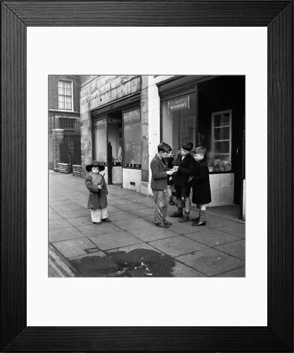 Framed Print : Life in the Mirror Our Gang. 19th January 1954 A gang of boys plot todays agenda of