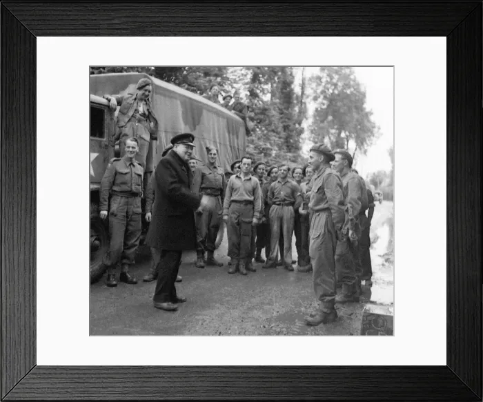Framed Print : British Prime Minister Winston Churchill pictured on his visit to Normandy in Northern Framed Print : British Prime Minister Winston Churchill pictured on his visit to Normandy in Northern