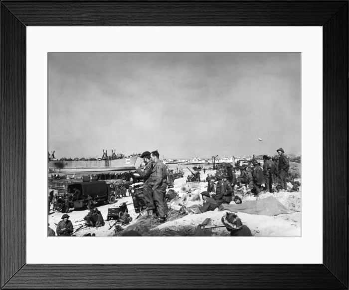 Framed Print : British and Allied troops on the beaches of Normandy, France after the D-Day landings Framed Print : British and Allied troops on the beaches of Normandy, France after the D-Day landings