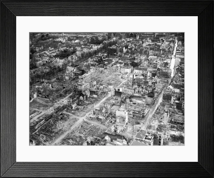 Framed Print : WW2 - March 1945 German industrial town of Kreffeld which fell to the allies showing Framed Print : WW2 - March 1945 German industrial town of Kreffeld which fell to the allies showing